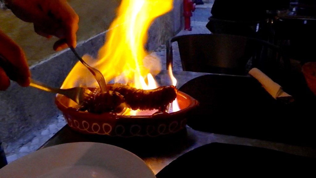 Flaming Portuguese Sausage