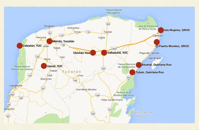 My route in Mexico, Yucatan Peninsula